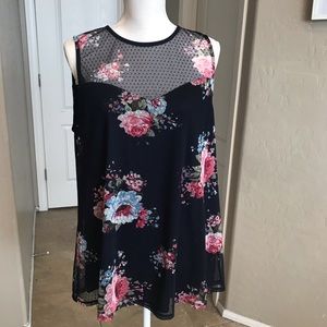Apt. 9 XL Sleeveless Navy Floral Blouse